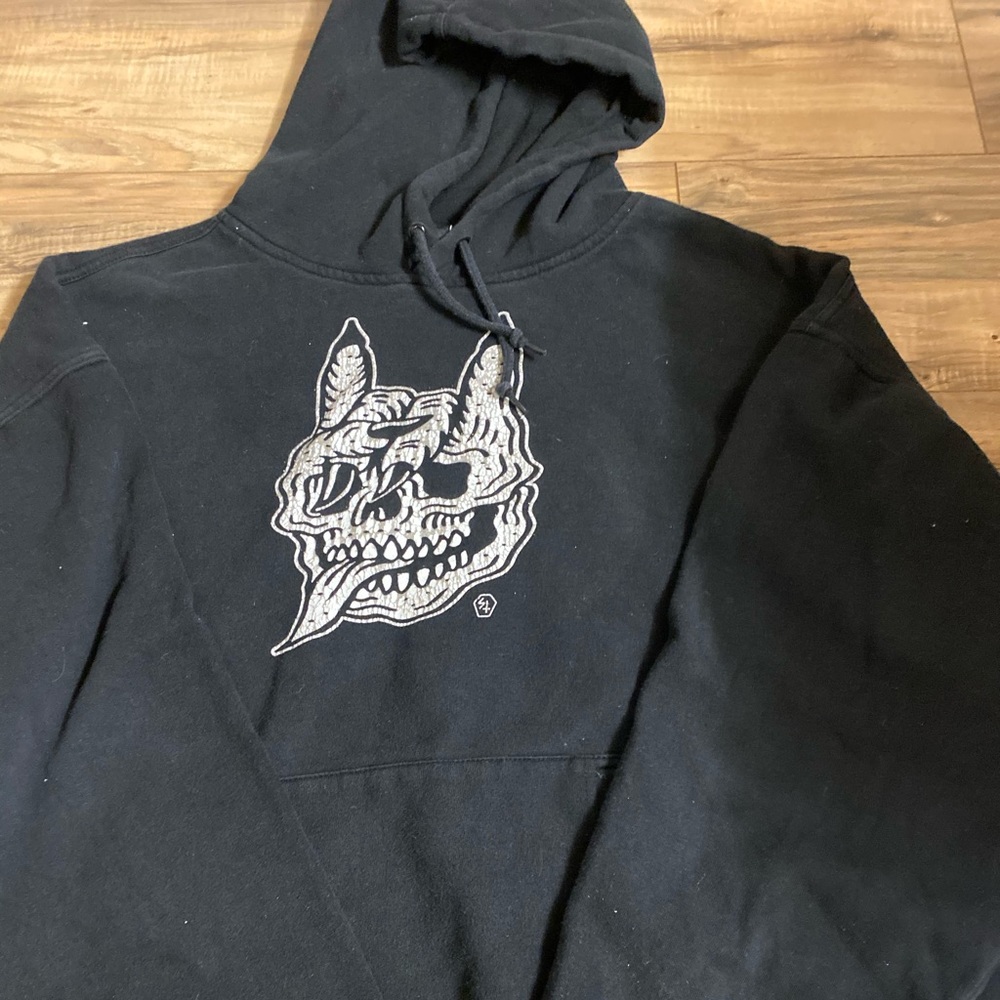 Too big, it’s pretty cool, a big sized hoodie